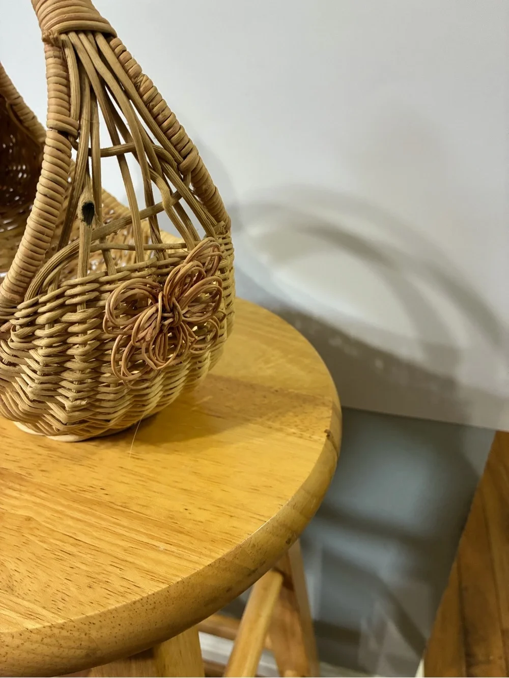 Vintage Wicker Bunny Basket - Natural Rattan Home Accent
